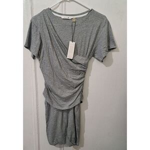 Theory Womens Small PIMA COTTON TUCKY TSHIRT Dress Gray Casual Stretch Knit